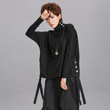 Loose Fit Black Ribbon Split Sweatshirt