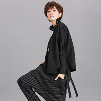 Loose Fit Black Ribbon Split Sweatshirt
