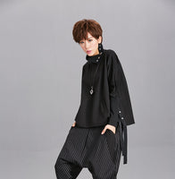 Loose Fit Black Ribbon Split Sweatshirt