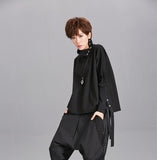 Loose Fit Black Ribbon Split Sweatshirt