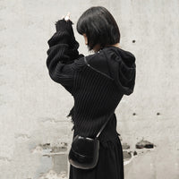 Hooded Long Sleeve Black Sweater