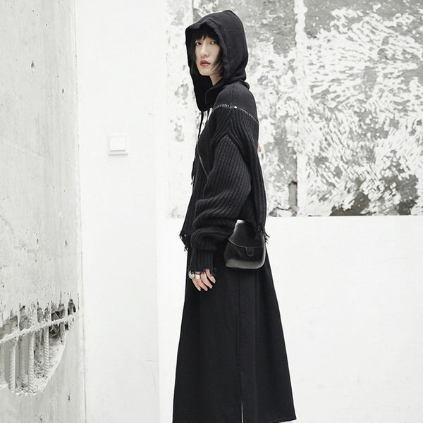 Hooded Long Sleeve Black Sweater