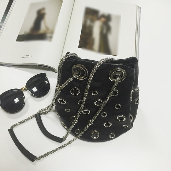Pu Leather Chain Grommet Purse