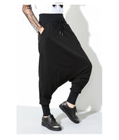 Solid Black Loose-fitting Harem Pants