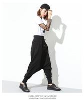 Solid Black Loose-fitting Harem Pants