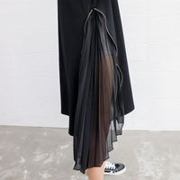 Black Color Short Sleeve Chiffon Irregular Hem Dress