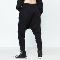 Denim Stitching Elatic Waist Cross-pants