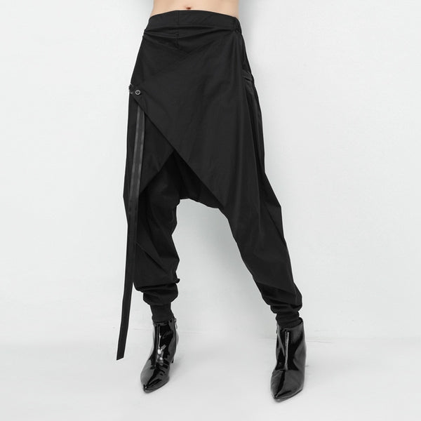 Lace Up Spliced Casual Harem Pants