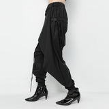 Lace Up Spliced Casual Harem Pants
