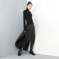 High Elastic Waist Loose Black Trousers