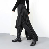 High Elastic Waist Loose Black Trousers