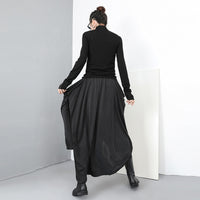 High Elastic Waist Loose Black Trousers