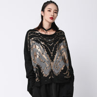 Black Patchwork Oversize Sweater