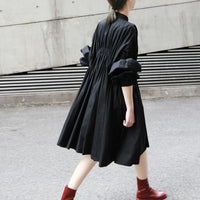 Stand Collar Long Sleeve White Pleated Blouse