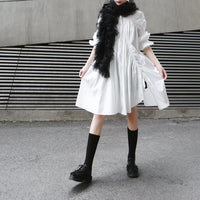Stand Collar Long Sleeve White Pleated Blouse