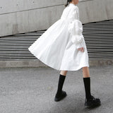 Stand Collar Long Sleeve White Pleated Blouse