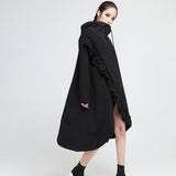 Hooded Long Sleeve Black Ruffles Dress