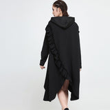 Hooded Long Sleeve Black Ruffles Dress