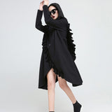 Hooded Long Sleeve Black Ruffles Dress
