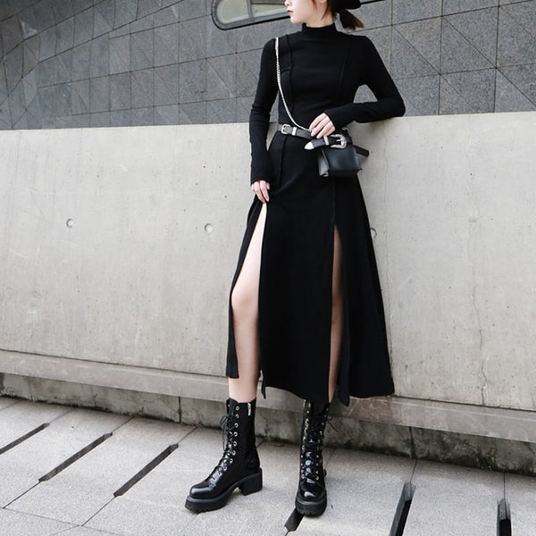 Stand Collar Long Sleeve Dress