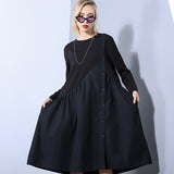 Round Neck Long Sleeve Black Dress