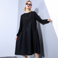 Round Neck Long Sleeve Black Dress