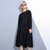 Round Neck Long Sleeve Black Dress
