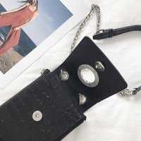 Pu Leather Metal Grommet Chain Clutch