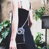 Pu Leather Metal Grommet Chain Clutch