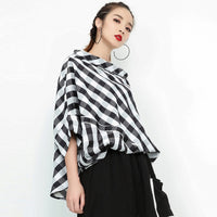 Slash Neck Three-quarter Sleeve Plaid Shirt