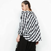 Slash Neck Three-quarter Sleeve Plaid Shirt