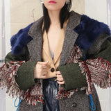 Block Color Fur Tassel Long Woolen Coat