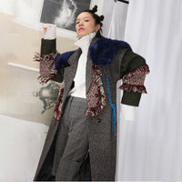 Block Color Fur Tassel Long Woolen Coat