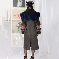 Block Color Fur Tassel Long Woolen Coat