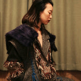 Block Color Fur Tassel Long Woolen Coat