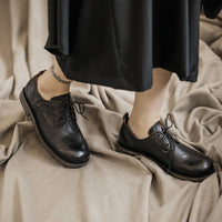 Pu Leather Black Bandage Strap Shoes