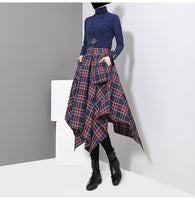 High Waist Red Plaid Loose Big Hem Half-body Skirt