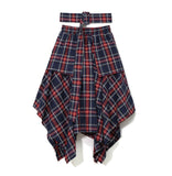 High Waist Red Plaid Loose Big Hem Half-body Skirt