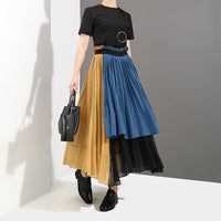 High Waisted Color Block Pleated Skirt