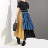 High Waisted Color Block Pleated Skirt