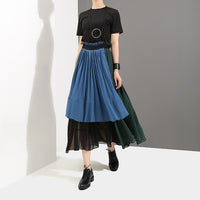 High Waisted Color Block Pleated Skirt