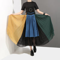 High Waisted Color Block Pleated Skirt