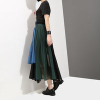 High Waisted Color Block Pleated Skirt