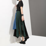 High Waisted Color Block Pleated Skirt