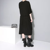 V-collar Half Sleeve Bandgae Chiffon Dress