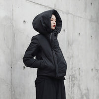 Black Hooded Short Cotton-padded Coat