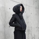 Black Hooded Short Cotton-padded Coat