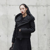 Black Hooded Short Cotton-padded Coat