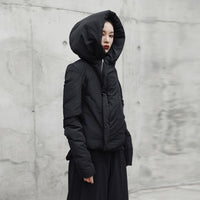 Black Hooded Short Cotton-padded Coat