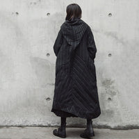 Hooded Black Striped Long Coat